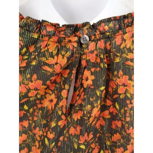 Gap Floral Metallic Ruffle Top Blouse Size Medium - Picture 11 of 14